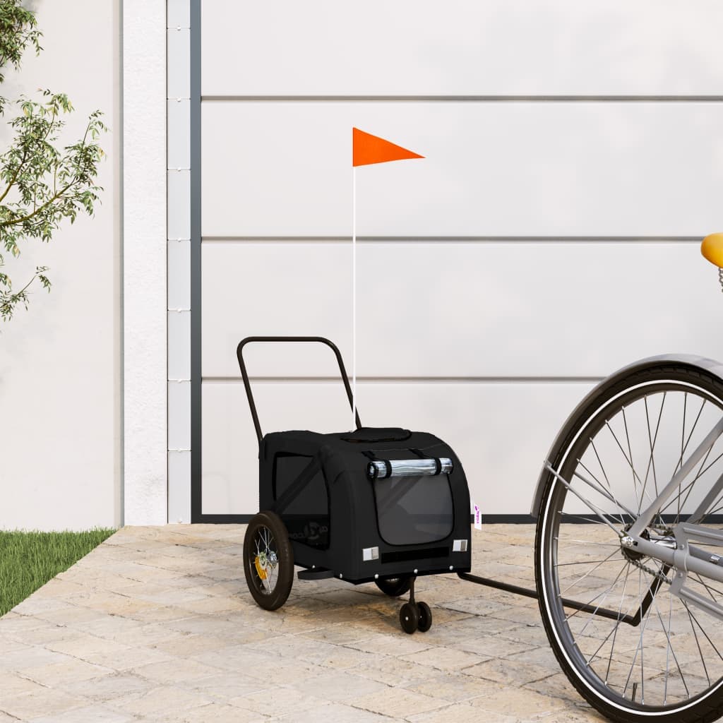 Rimorchio da Bici per Animali Nero Oxford e Ferro — miniatura 1 di 12