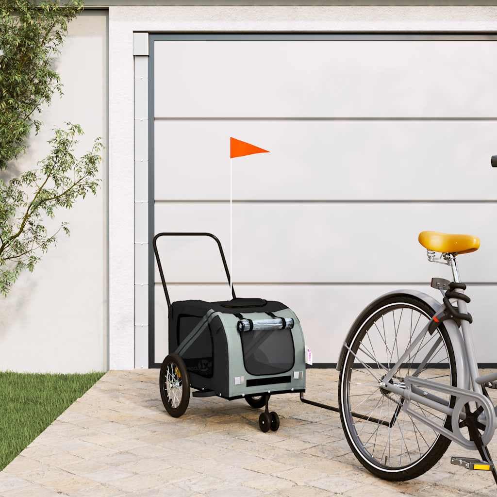 Rimorchio da Bici per Animali Grigio e Nero Oxford e Ferro — miniatura 1 di 12