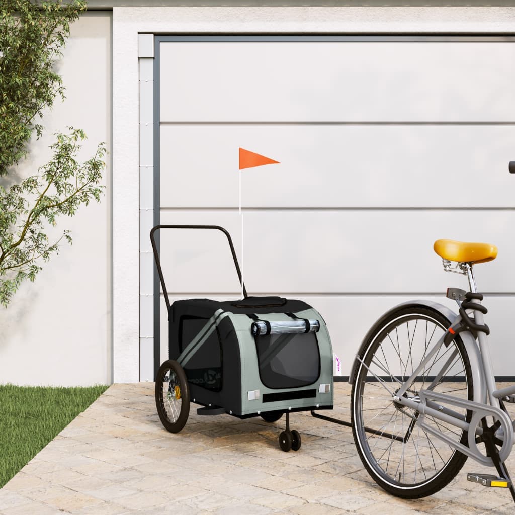 Rimorchio da Bici per Animali Grigio e Nero Oxford e Ferro — miniatura 1 di 12