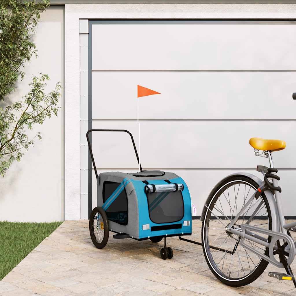 Rimorchio da Bici per Animali Blu e Grigio Oxford e Ferro — miniatura 1 di 12