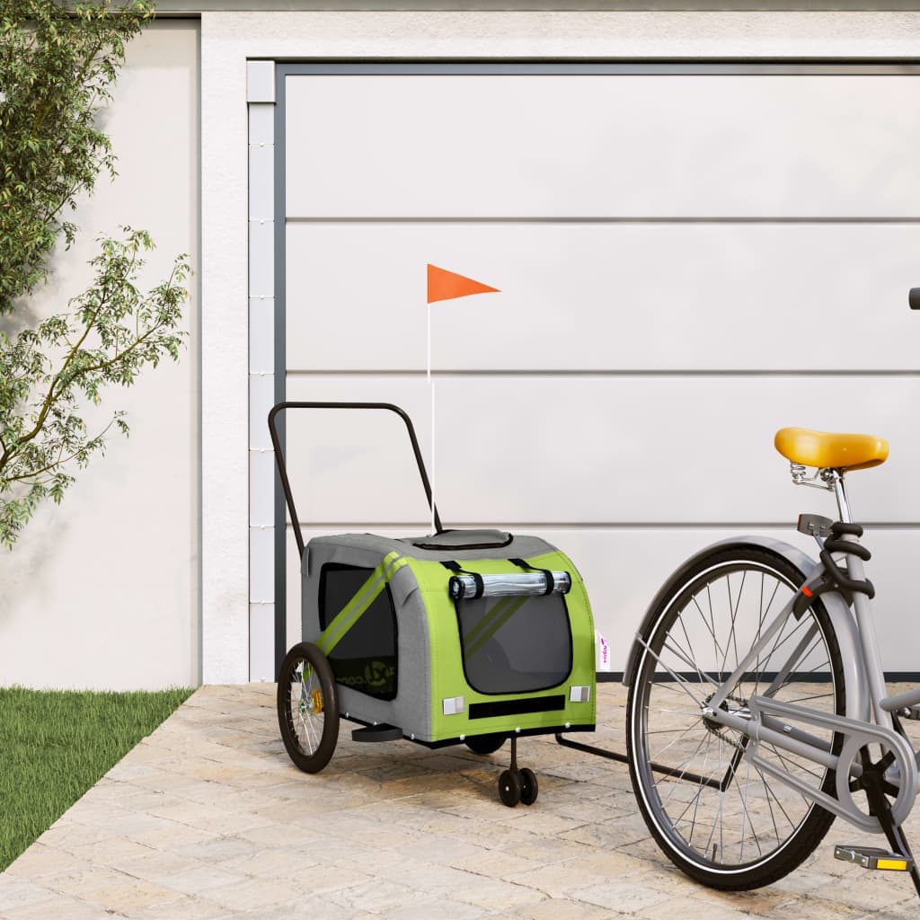 Rimorchio da Bici per Animali Verde e Grigio Oxford e Ferro — miniatura 1 di 12