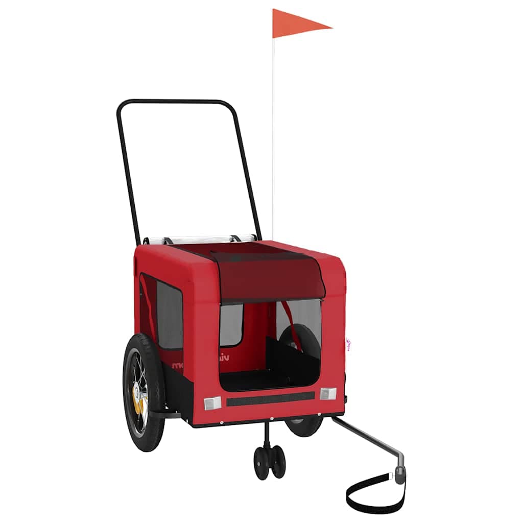 Rimorchio da Bici per Animali Rosso e Nero Oxford e Ferro — miniatura 2 di 12