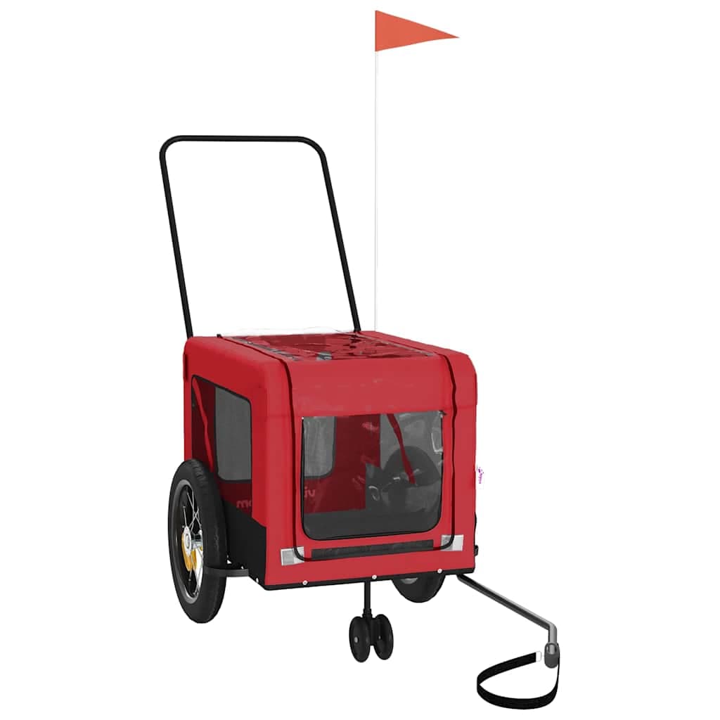 Rimorchio da Bici per Animali Rosso e Nero Oxford e Ferro — miniatura 3 di 12