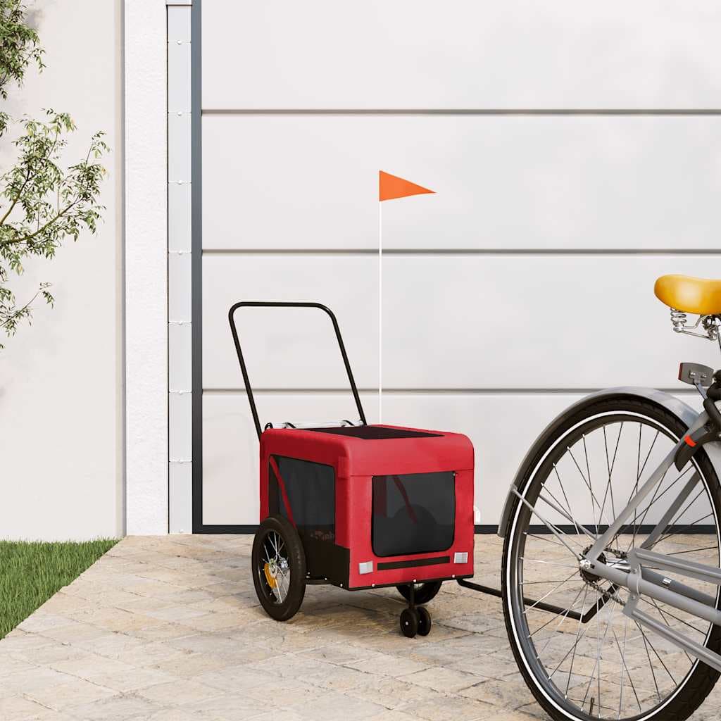 Rimorchio da Bici per Animali Rosso e Nero Oxford e Ferro — miniatura 1 di 12
