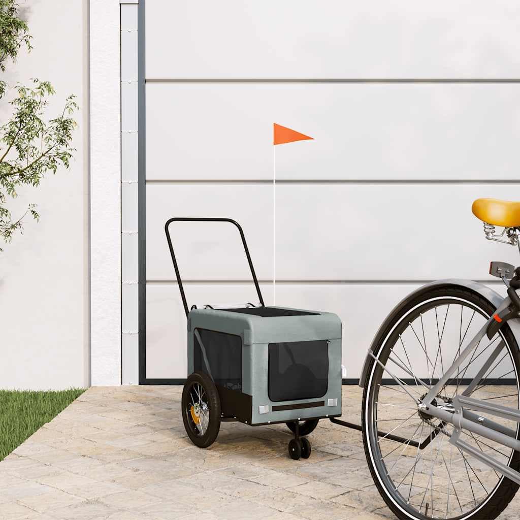 Rimorchio da Bici per Animali Grigio e Nero Oxford e Ferro — miniatura 1 di 12