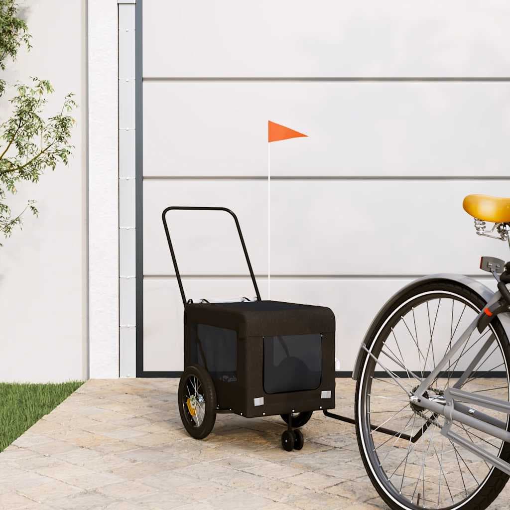 Rimorchio da Bici per Animali Nero Oxford e Ferro — miniatura 1 di 12