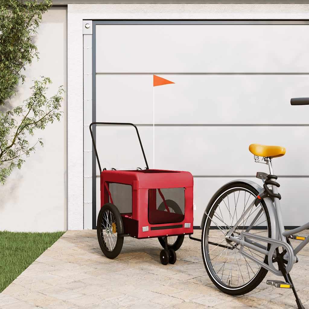 Rimorchio da Bici per Animali Rosso e Nero Oxford e Ferro — miniatura 1 di 12