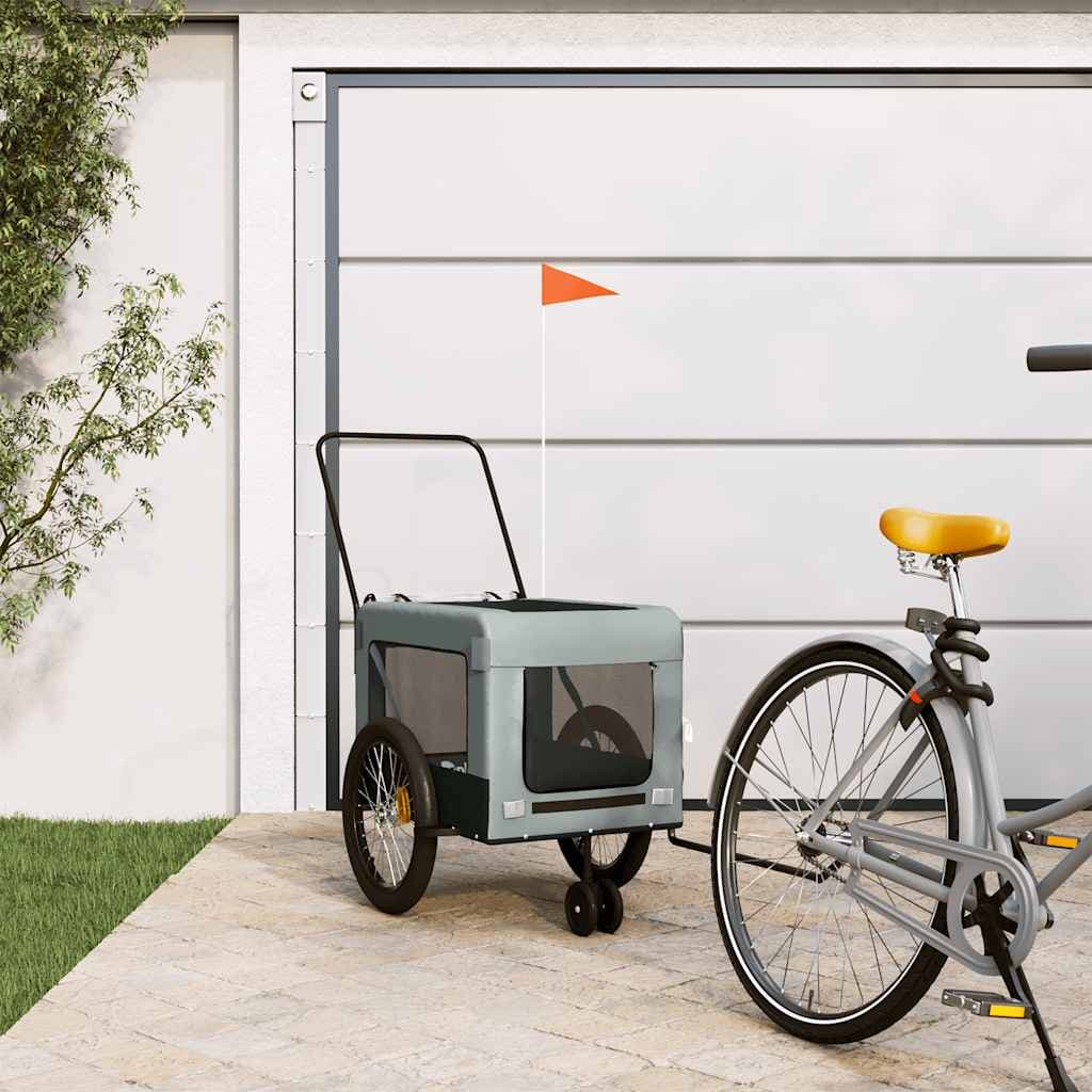 Rimorchio da Bici per Animali Grigio e Nero Oxford e Ferro — miniatura 1 di 12