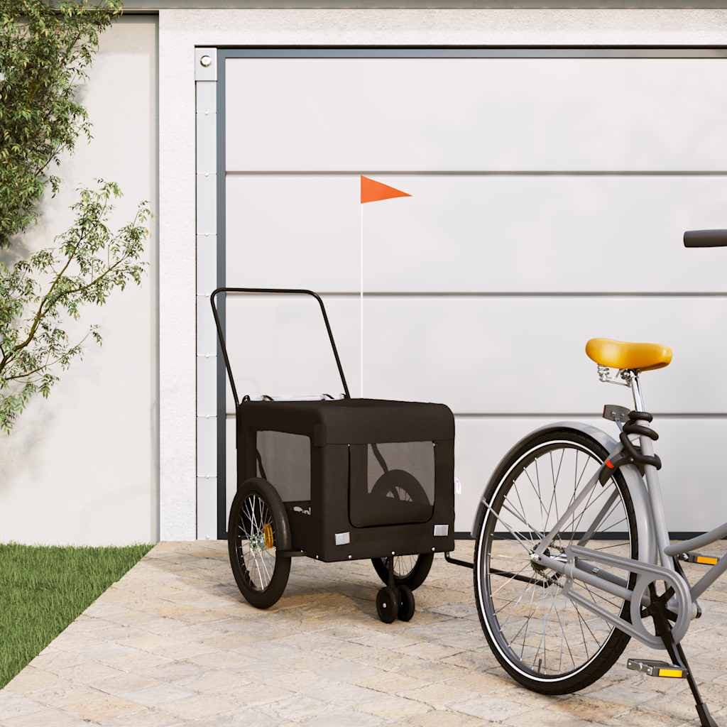 Rimorchio da Bici per Animali Nero Oxford e Ferro — miniatura 1 di 12