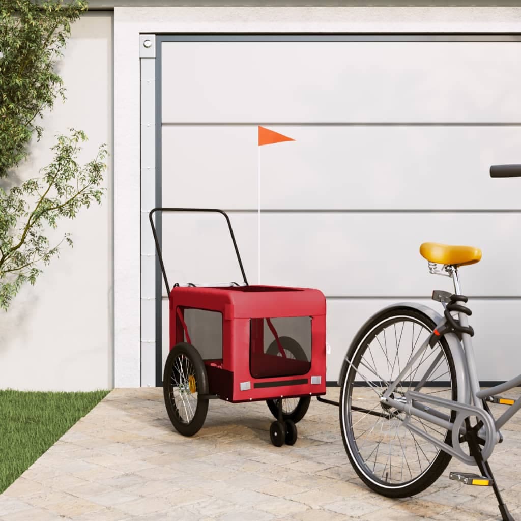 Rimorchio da Bici per Animali Rosso e Nero Oxford e Ferro — miniatura 1 di 12