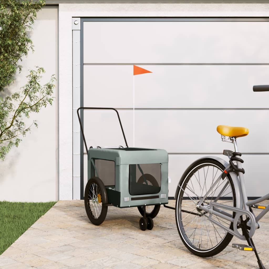 Rimorchio da Bici per Animali Grigio e Nero Oxford e Ferro — miniatura 1 di 12