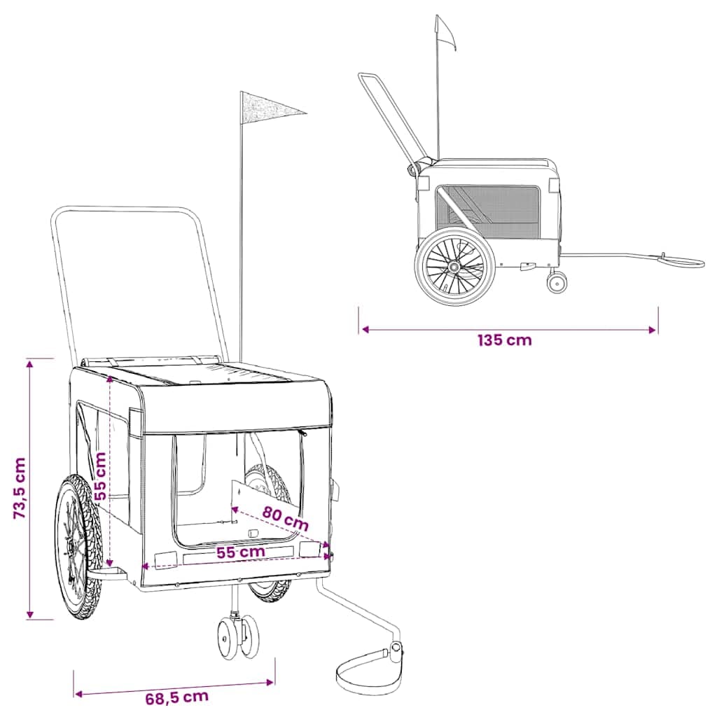 Rimorchio da Bici per Animali Blu e Nero Oxford e Ferro — miniatura 12 di 12