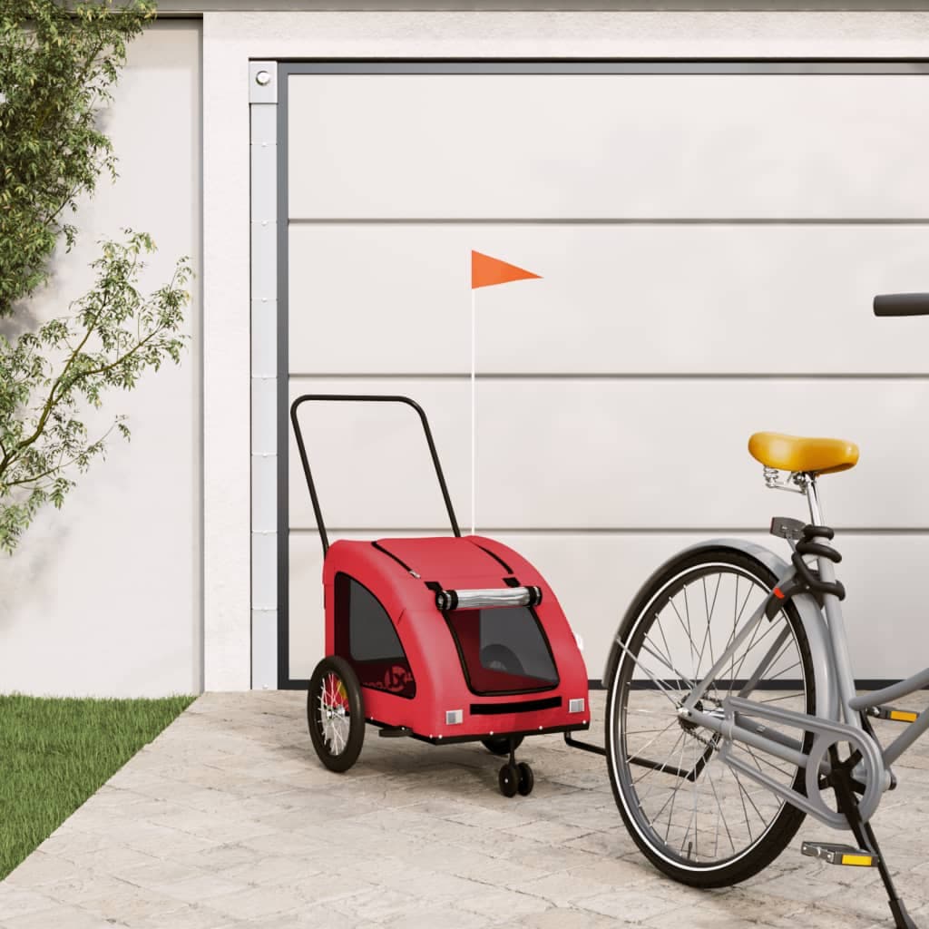 Rimorchio da Bici per Animali Rosso Oxford e Ferro — miniatura 1 di 12
