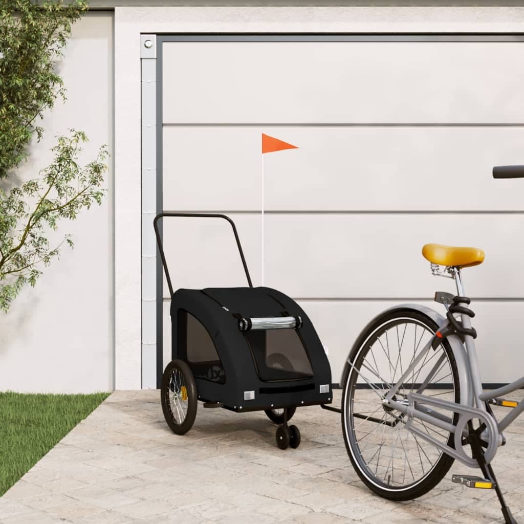 Rimorchio da Bici per Animali Nero Oxford e Ferro — miniatura 1 di 12