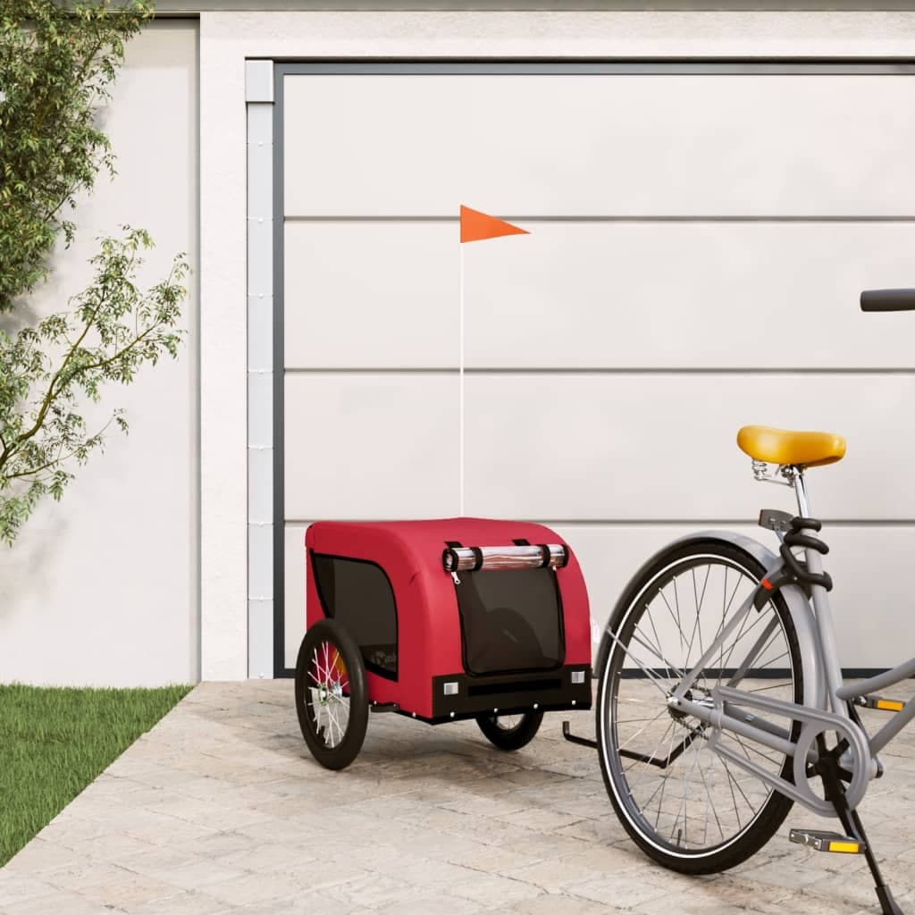 Rimorchio da Bici per Animali Rosso e Nero Oxford e Ferro — miniatura 1 di 10