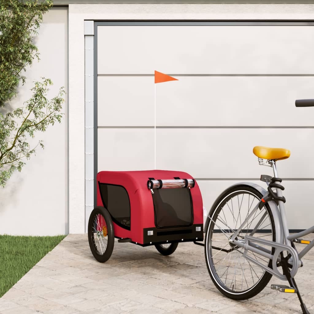 Rimorchio da Bici per Animali Rosso e Nero Oxford e Ferro — miniatura 1 di 10