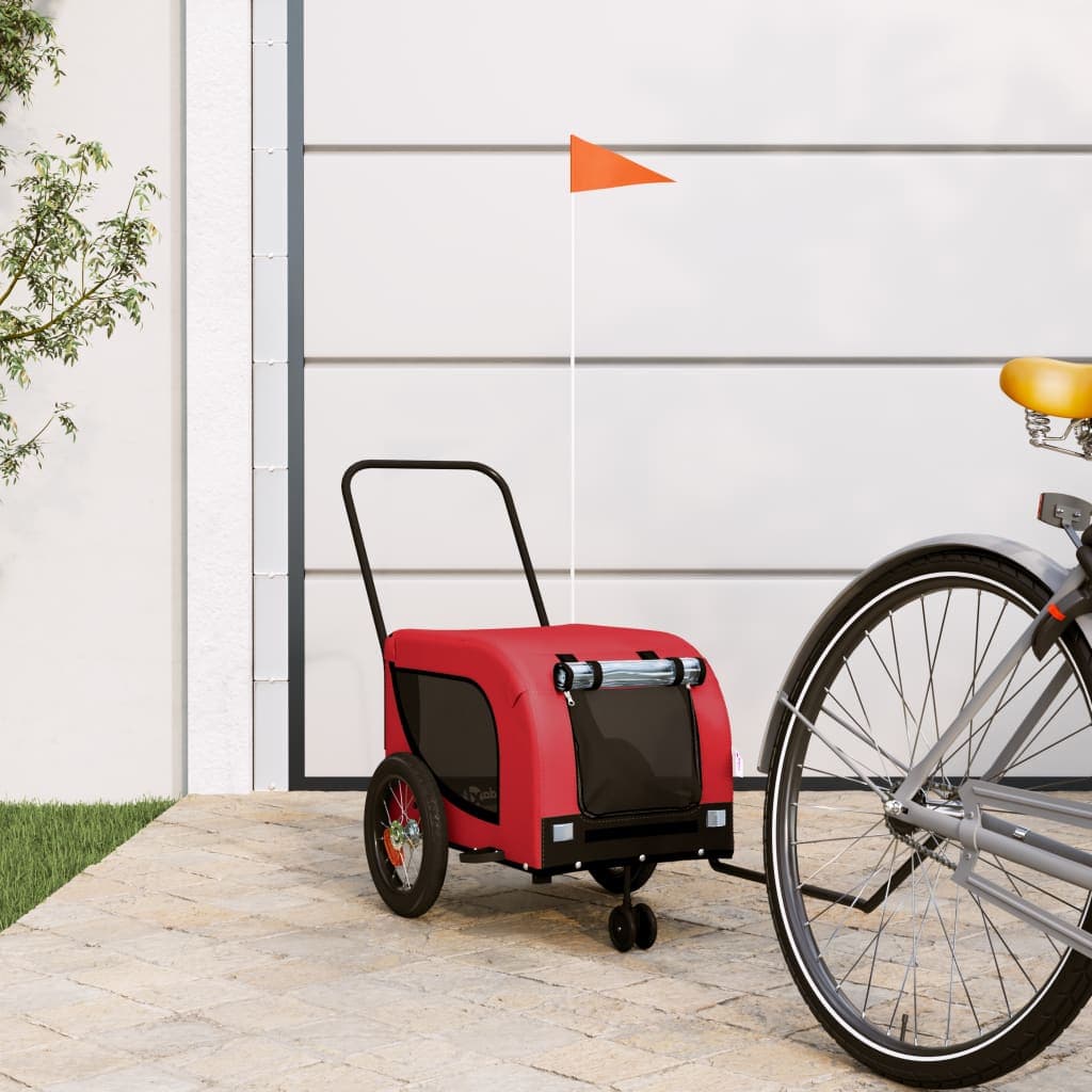 Rimorchio da Bici per Animali Rosso e Nero Oxford e Ferro — miniatura 1 di 10