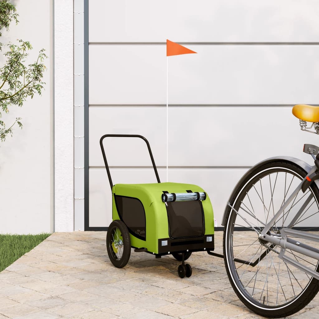 Rimorchio da Bici per Animali Verde e Nero Oxford e Ferro — miniatura 1 di 10
