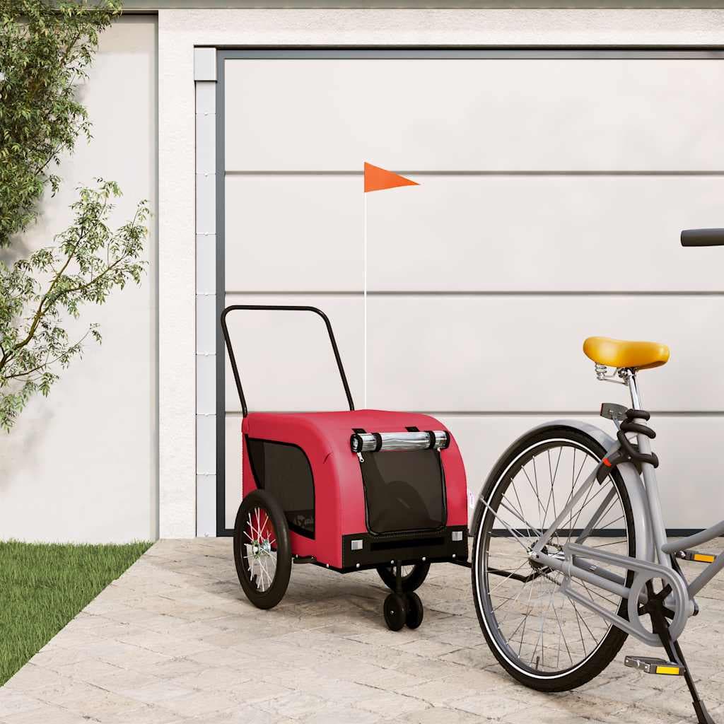 Rimorchio da Bici per Animali Rosso e Nero Oxford e Ferro — miniatura 1 di 10