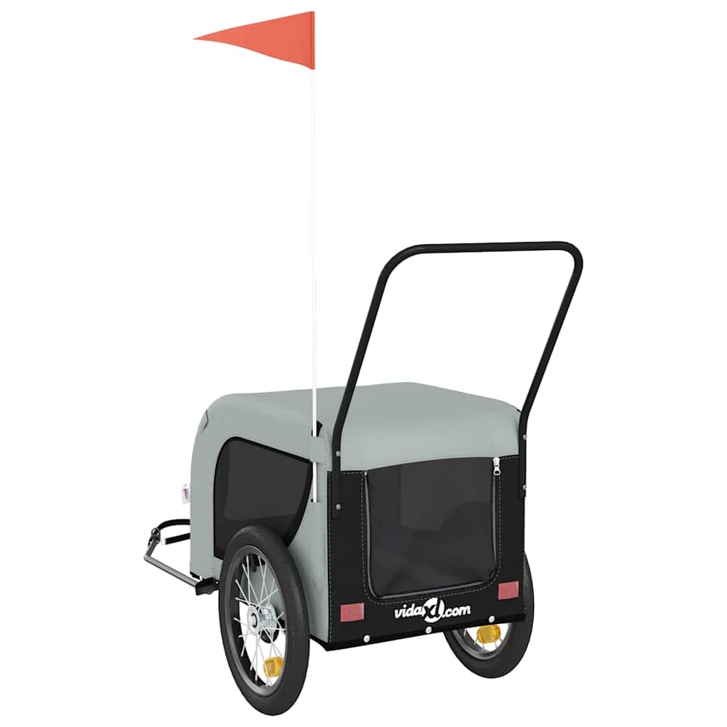 Rimorchio da Bici per Animali Grigio e Nero Oxford e Ferro — miniatura 6 di 10