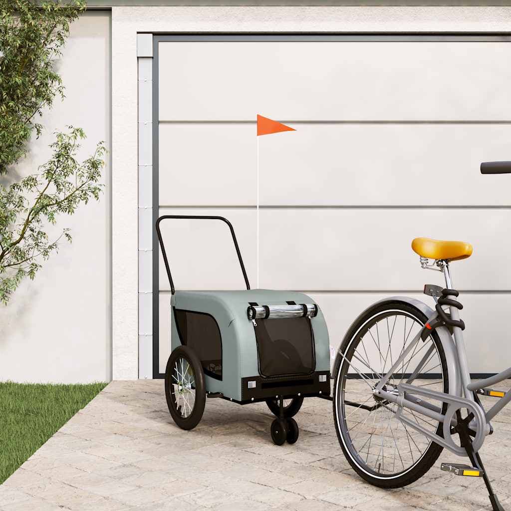 Rimorchio da Bici per Animali Grigio e Nero Oxford e Ferro — miniatura 1 di 10