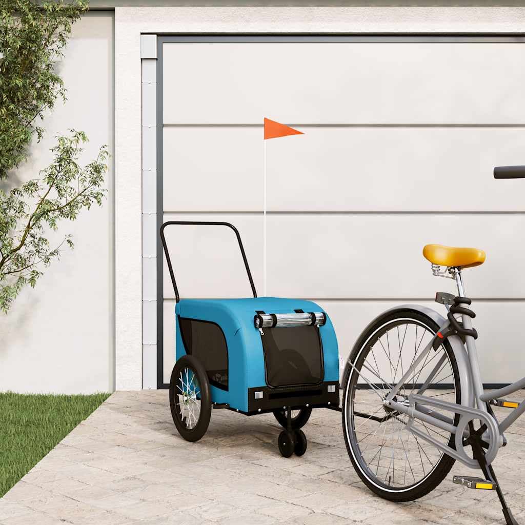 Rimorchio da Bici per Animali Blu e Nero Oxford e Ferro — miniatura 1 di 10