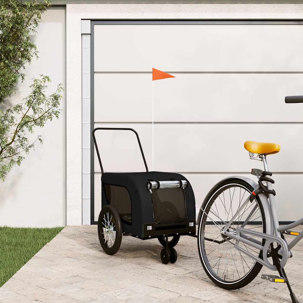 Rimorchio da Bici per Animali Nero Oxford e Ferro — miniatura 1 di 10