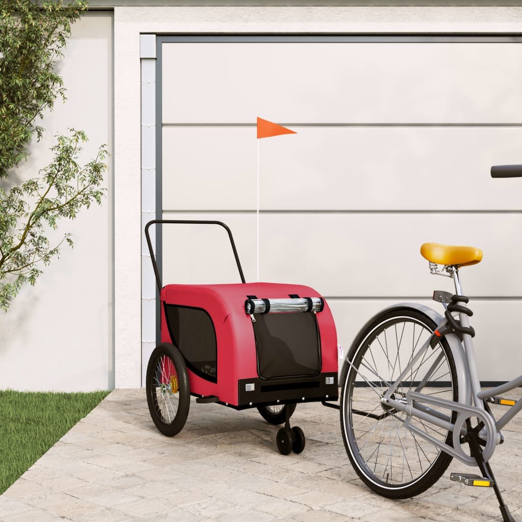 Rimorchio da Bici per Animali Rosso e Nero Oxford e Ferro — miniatura 1 di 10