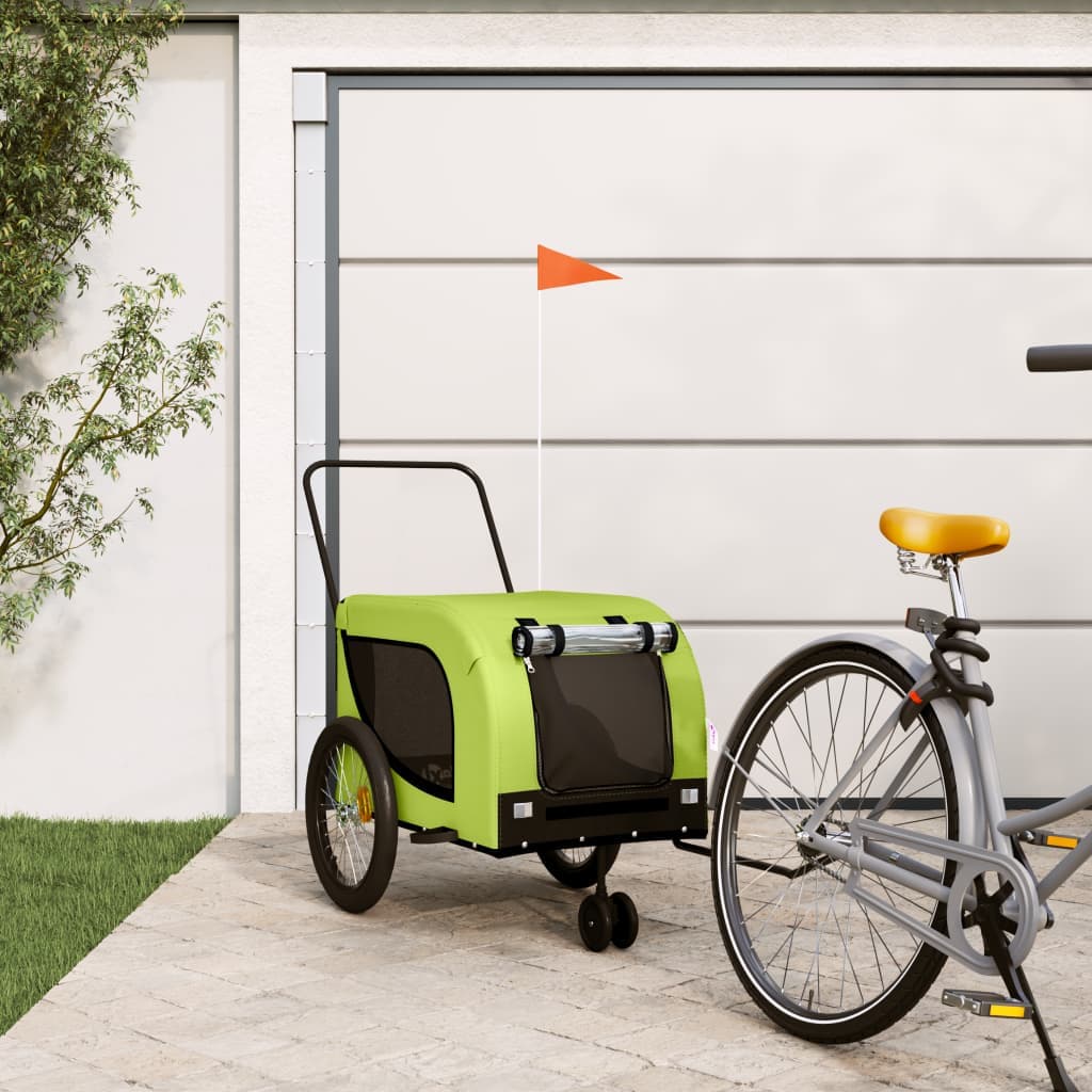 Rimorchio da Bici per Animali Verde e Nero Oxford e Ferro — miniatura 1 di 10