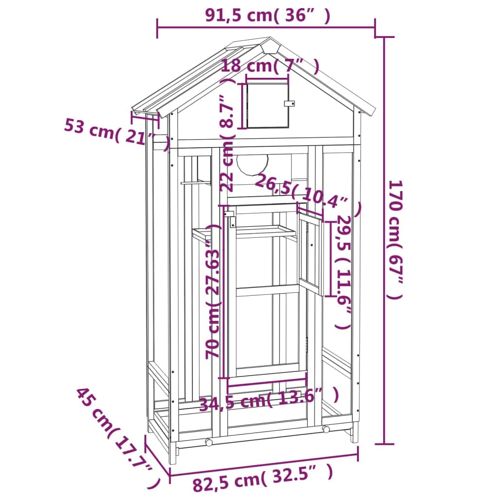 Casetta per Uccelli Marrone 91,5x53x170 cm Legno Massello Pino — miniatura 7 di 7