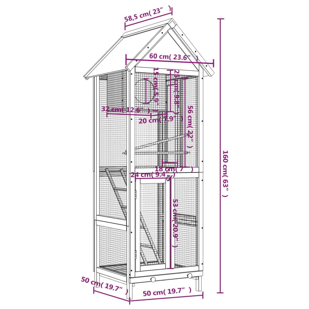 Casetta per Uccelli Marrone 60x58,5x160 cm Legno Massello Pino — miniatura 7 di 7
