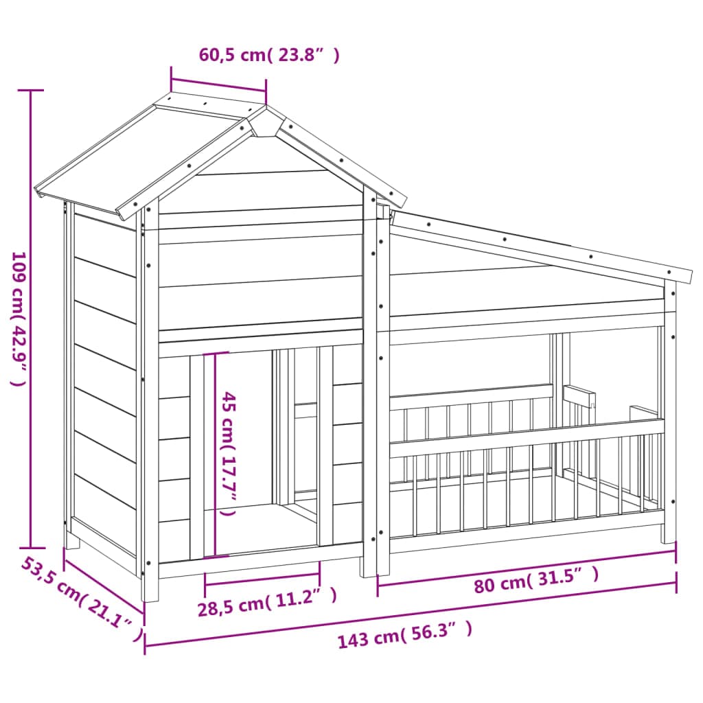 Cuccia per Cani Marrone 143x60,5x109 cm in Legno Massello di Pino — miniatura 6 di 6