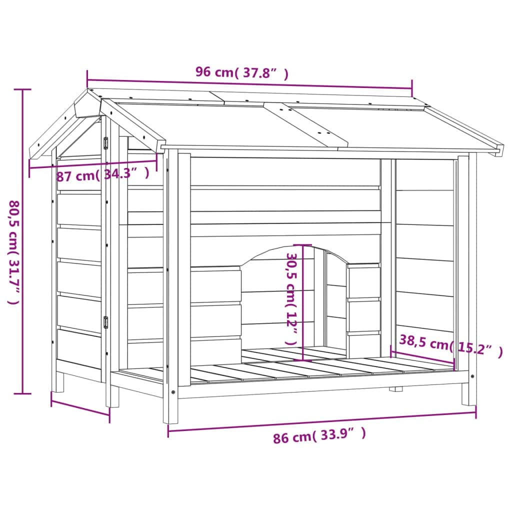 Cuccia per Cani Grigia 96x87x80,5 cm in Legno Massello di Pino — miniatura 6 di 6