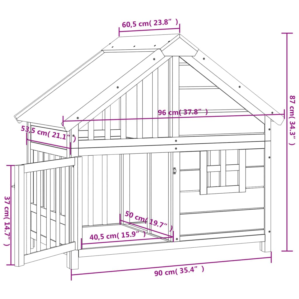 Cuccia per Cani Marrone 96x60,5x87 cm in Legno Massello di Pino — foto 7 di 7