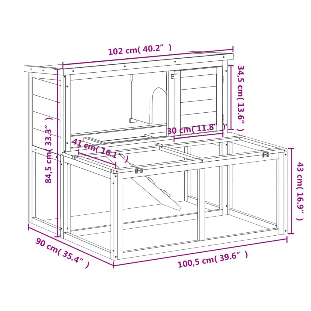 Conigliera Moka 102x90x84,5 cm in Legno Massello di Pino — miniatura 7 di 7