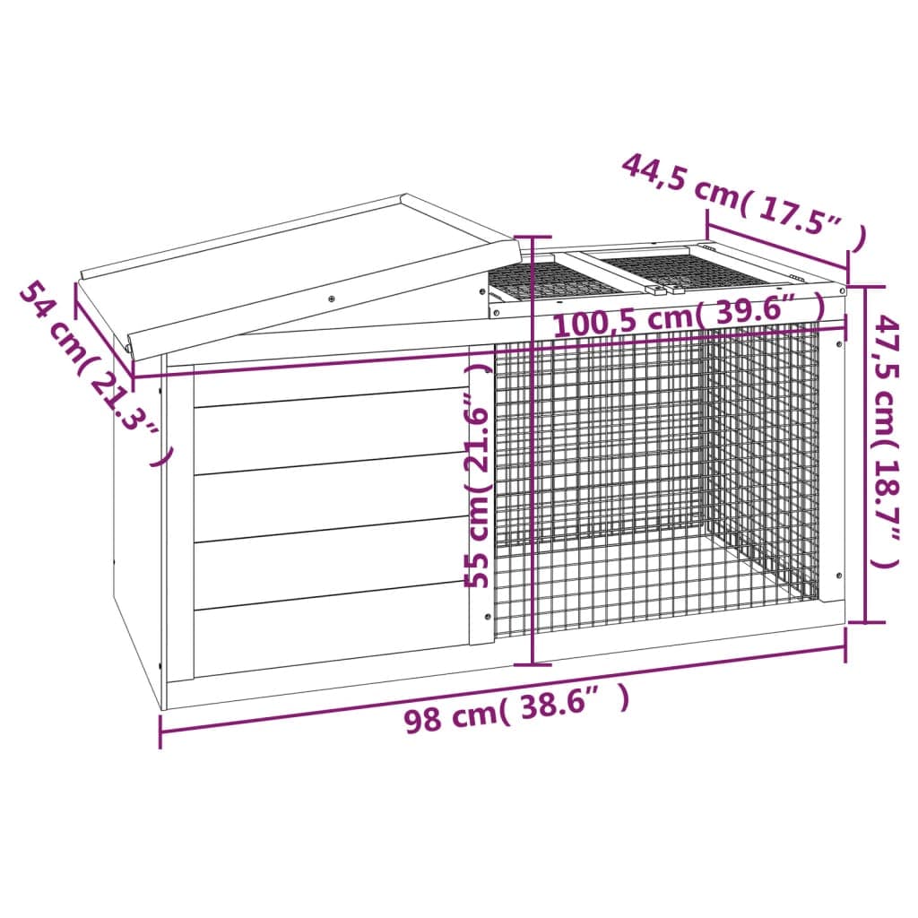 Conigliera Moka 100,5x54x55 cm in Legno Massello di Pino — miniatura 6 di 6