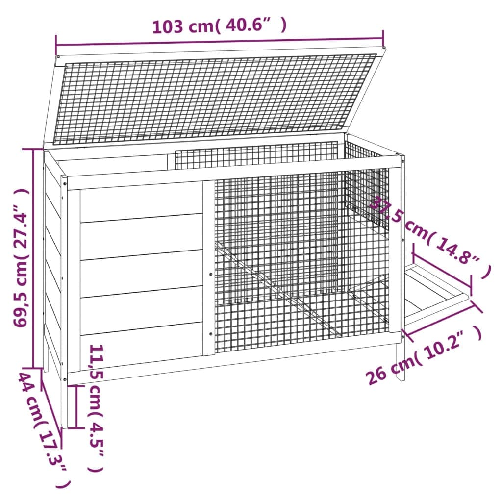 Conigliera Marrone 103x44x69,5 cm in Legno Massello di Pino — miniatura 5 di 5