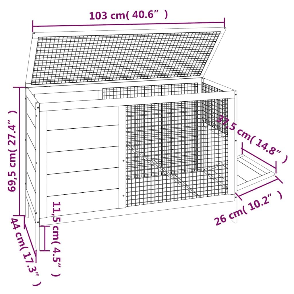 Conigliera Rossa 103x44x69,5 cm in Legno Massello di Pino — miniatura 5 di 5