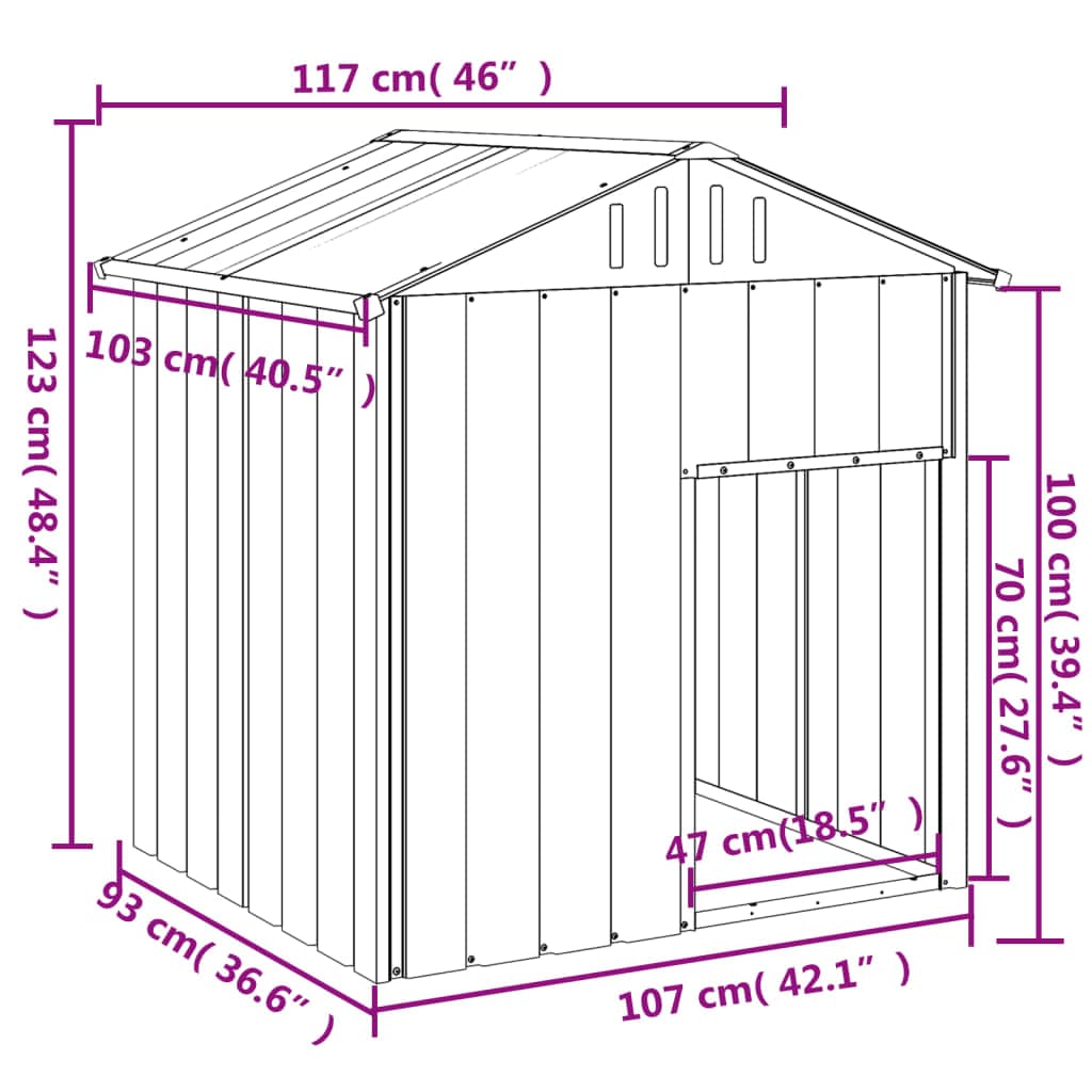 Casetta Cani con Tetto Antracite 117x103x123 cm Acciaio Zincato — miniatura 4 di 4