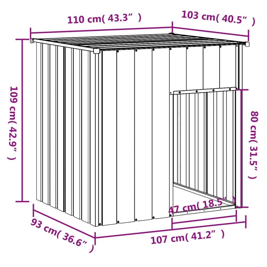 Cuccia per cani con tetto grigio chiaro 110x103x109 cm in acciaio zincato — miniatura 4 di 4