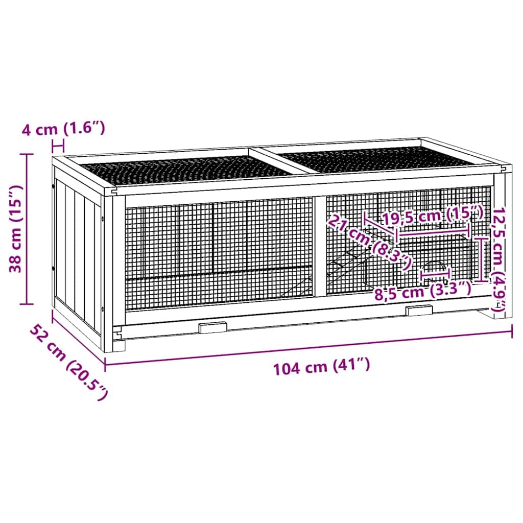 Gabbia per Criceti 104x52x38 cm in Legno Massello di Abete — miniatura 8 di 9