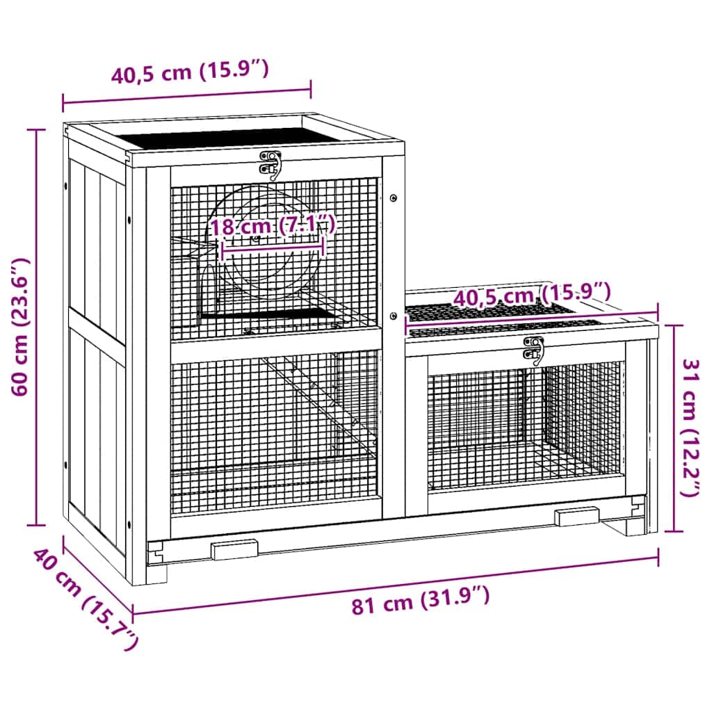 Gabbia per Criceti 81x40x60 cm in Legno Massello di Abete — miniatura 8 di 9