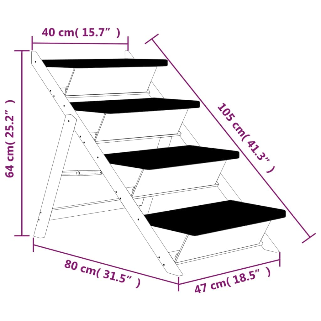 Scala per Cani Grigia 105x47 cm in Legno Massello di Abete — miniatura 8 di 8