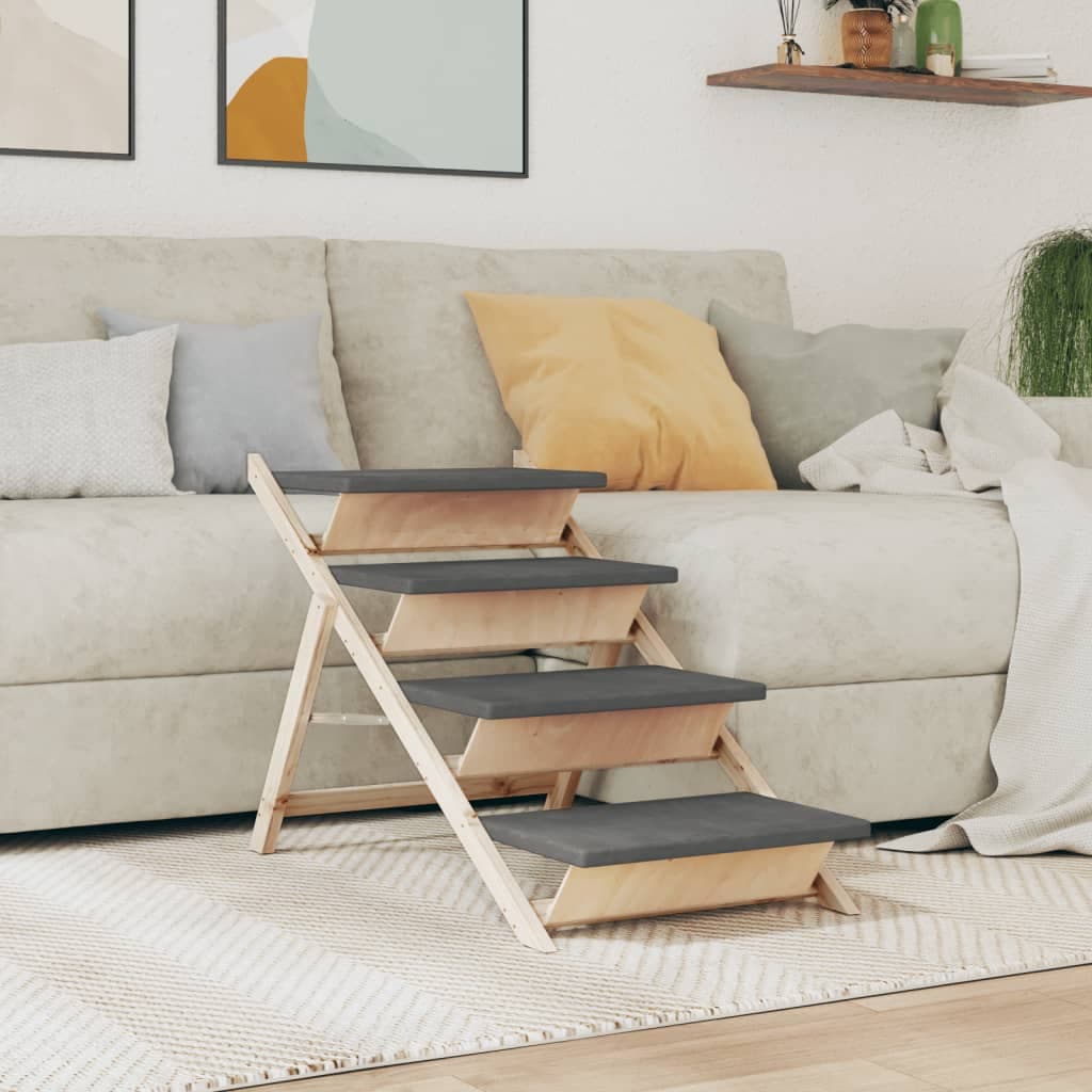 Scala per Cani Grigia 105x47 cm in Legno Massello di Abete — miniatura 1 di 8
