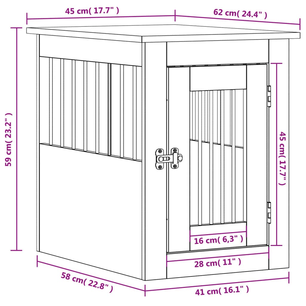 Gabbia Cani da Arredamento Nera 45x62x59cm Legno Multistrato — miniatura 12 di 12