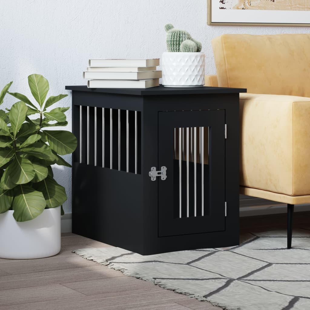 Gabbia Cani da Arredamento Nera 45x62x59cm Legno Multistrato — miniatura 1 di 12