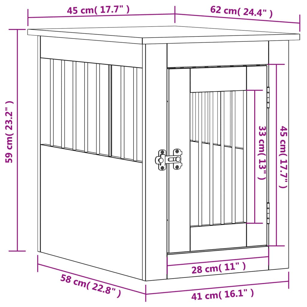 Gabbia Cani da Arredamento Grigio Sonoma 45x62x59cm Multistrato — miniatura 12 di 12