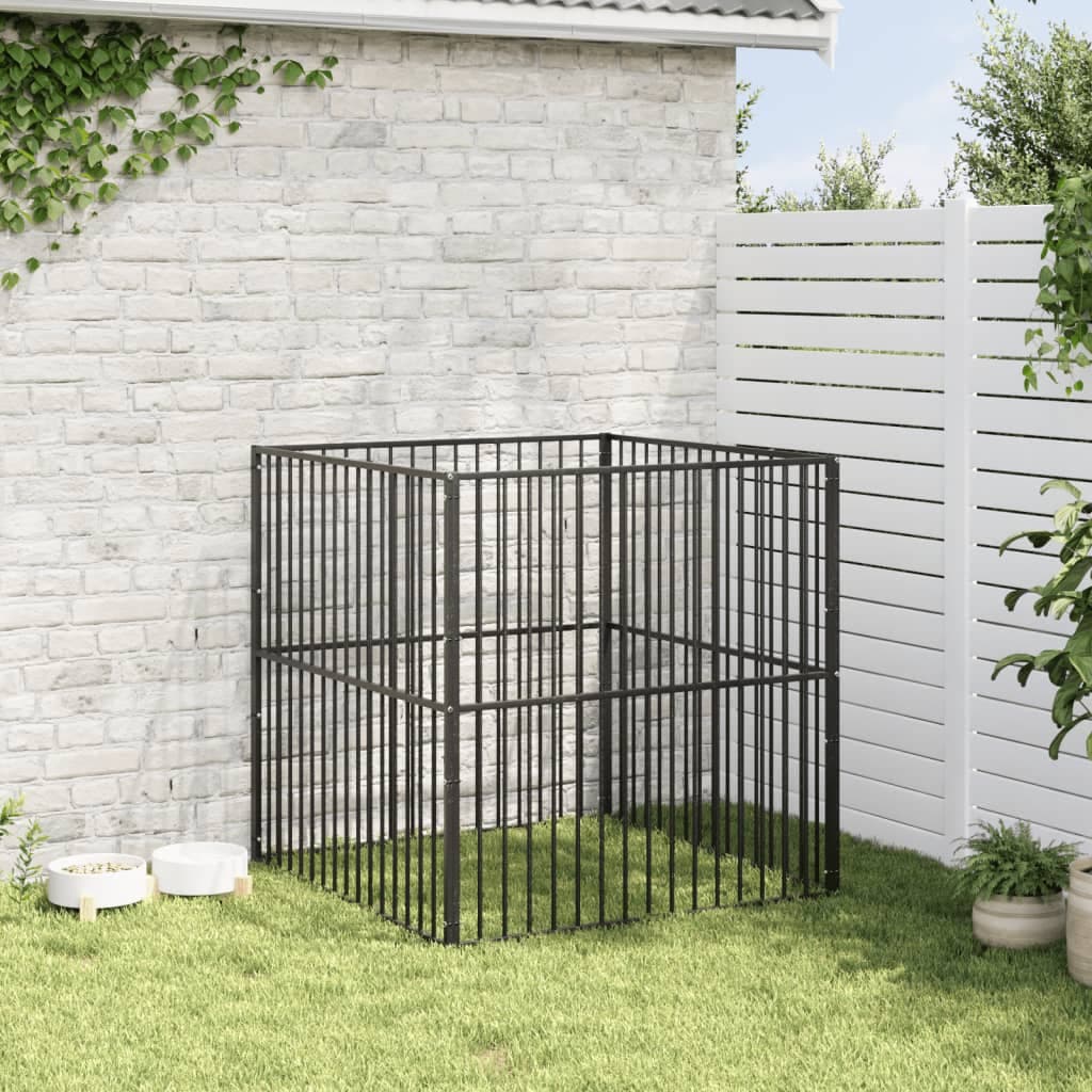 Box per Cani 4 Pannelli Nero Acciaio Zincato — miniatura 3 di 7