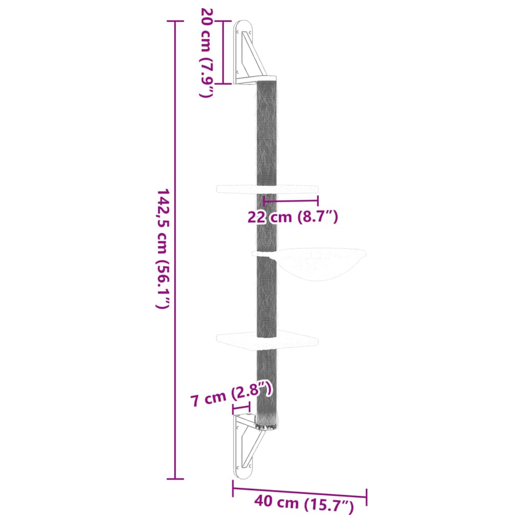 Albero per Gatti con Tiragraffi a Parete Crema 142,5 cm — miniatura 6 di 6