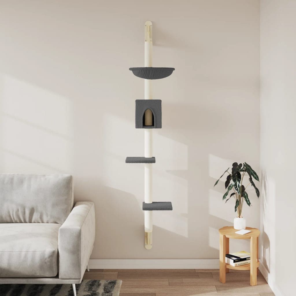 Albero per Gatti con Tiragraffi a Parete Grigio Scuro 187 cm — miniatura 3 di 6